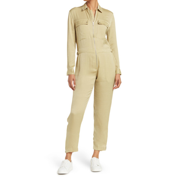 ATM ANTHONY THOMAS MELILLO Satin Utility Jumpsuit In Putty Size L NWOT - Picture 1 of 10